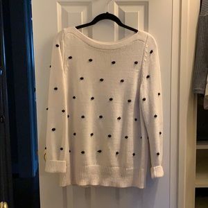 LOFT Black Embroidered Dot Sweater Tunic Length